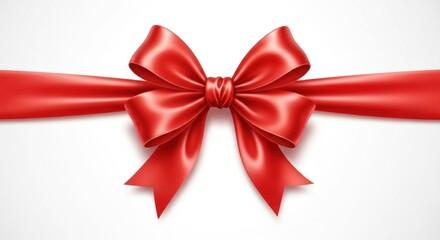 Fototapeta premium Elegant Red Satin Ribbon Bow on White Background, Gift Decoration