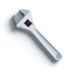 Obraz premium A simple white wrench adjustable, isolated on a pure white background. Fastening, plumbing.
