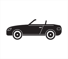 Sleek Black Convertible Car Silhouette on White Background for Automotive Design and Transportation Industry Concepts