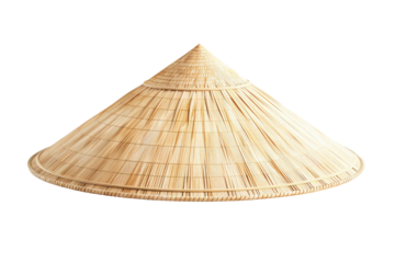 Conical straw hat, light beige/tan.  Woven,  wide-brimmed
