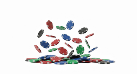 falling casino chips, on transparent background