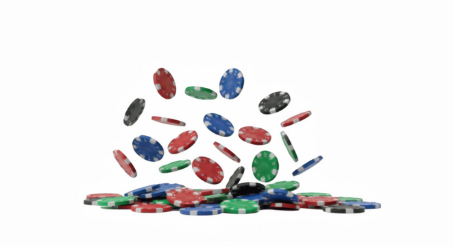 falling casino chips, on transparent background