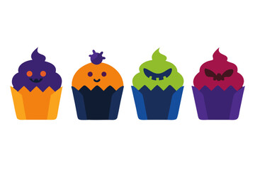 set of Halloween Cupcake vector silhouette illustration isolated on white background