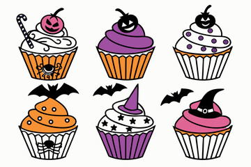 set of Halloween Cupcake vector silhouette illustration isolated on white background