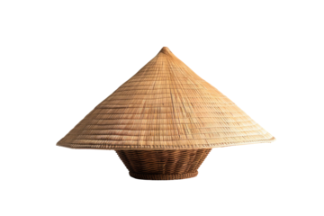 Traditional conical straw hat, light brown, close-up