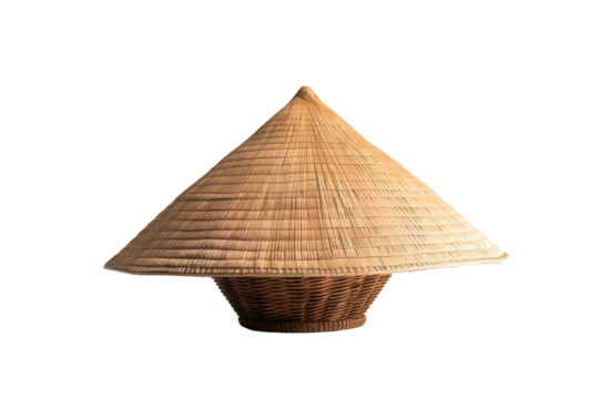 Traditional conical straw hat, light brown, close-up