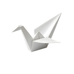 white origami paper crane in white transparent png background cutout