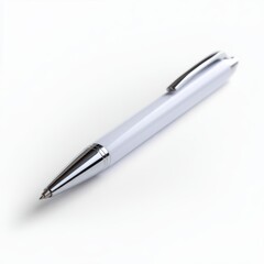 A plain white pen ballpoint, generic, isolated on a pure white background. Writing, office.