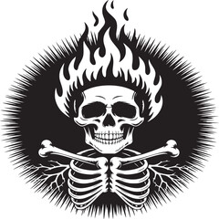 Bold skull on fire illustration for edgy designs and Halloween concepts, perfect for posters and apparel
