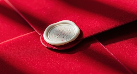 Elegant Red Velvet Envelope Sealed with a White Wax Seal, Close-Up