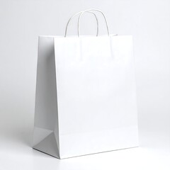 Plain white paper shopping bag with twisted handles, standing upright on a white background