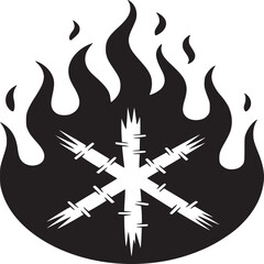 Striking black and white symbol radiates fiery energy, perfect for edgy designs and bold statements