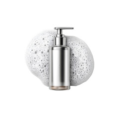 Obraz premium Silver Pump Bottle with Lathering Foam - Cosmetic Product Mockup