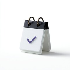 A stylized white calendar with a checkmark icon, isolated on a pure white background. Appointment, success.