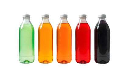colorful liquid filled glass water bottle in white transparent png background cutout