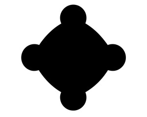 Abstract black shape with rounded corners and circular extensions resembling a connector