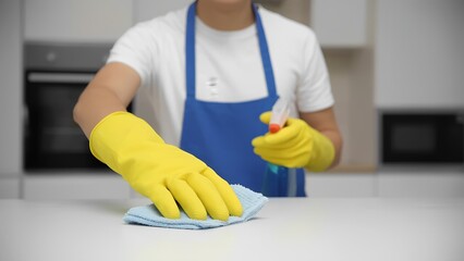 Cleaning action in a kitchen environment household task indoor setting focused view cleanliness concept
