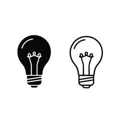 Light Bulb Icons: Black Filled and Outline
