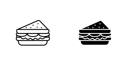 A minimalist icon of a sandwich with visible layers of bread, lettuce, and filling, shown in both line art and solid silhouette styles.