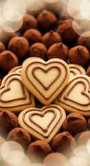 Fototapeta premium Heart shaped cookies with chocolate truffles and bokeh lights