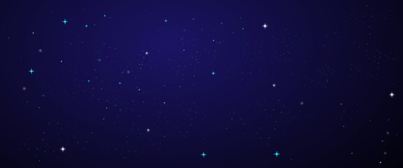 Vector dark night blue sky background with stars.