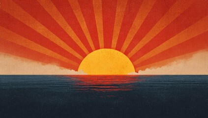 Sunrise over ocean, retro style