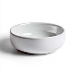 A clean, empty, white ceramic serving bowl, isolated on a pure white background. Food presentation, minimalism.
