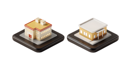 Stylized 3D Icons of Police and Fire Stations – Clean Cartoon Public Building Set