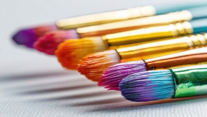 Obraz premium Close-up of colorful paintbrushes, various shades