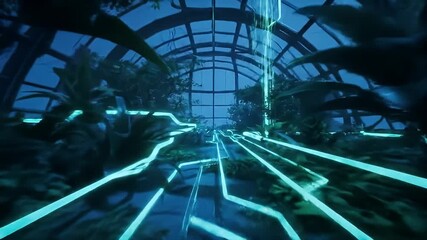 fantastic frontiers futuristic tech greenhouse digital light pathways