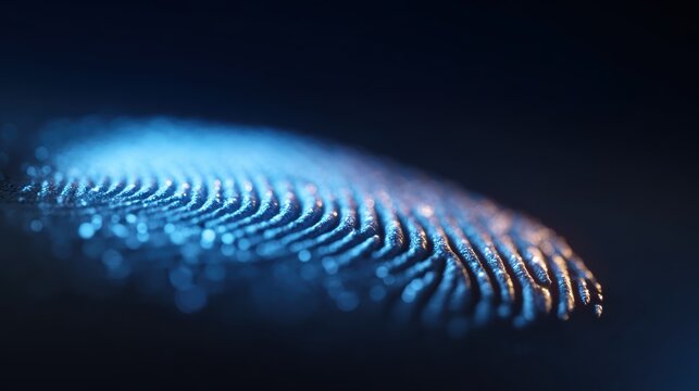 Abstract background of a glowing fingerprint pattern over a digital transaction, biometric security in fintech. Authentication, privacy. - Powered by Adobe