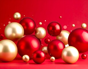 Red and gold spheres against a red background