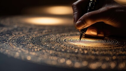 Hand-drawn intricate mandala art, detailed gold design