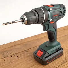 Compact cordless power drill with a black and green design for efficient drilling and fastening
