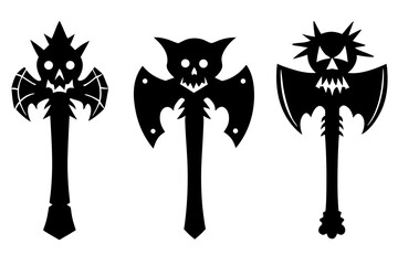 set of Halloween Axe vector silhouette illustration isolated on white background