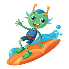 Ocean Surfing Alien Cartoon
