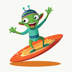 Ocean Surfing Alien Cartoon