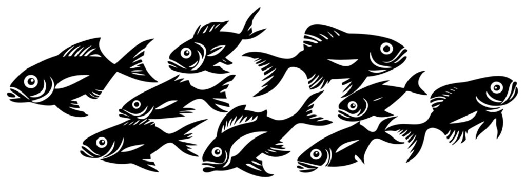 Silhouette of a Tetra Fish Group Moving in Synchronized Harmony