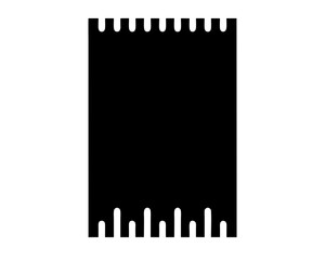 Abstract black rectangular shape with vertical extensions, reminiscent of a building facade