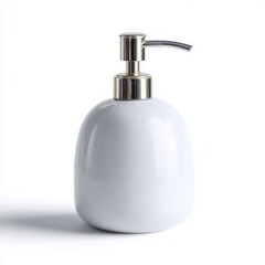 A white porcelain soap dispenser empty, isolated on a pure white background. Bathroom decor, hygiene.