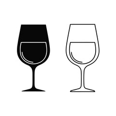 Two Wine Glasses: Black Filled and Outline Icon