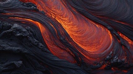 Lava flow texture close-up with dark orange hues, natural geological formation ideal for backgrounds, textures, and design elements