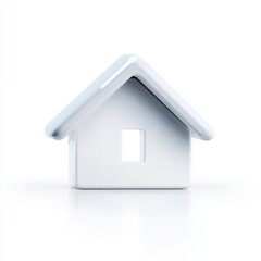 A stylized white "house" icon, simple and clean, isolated on a pure white background. Home, real estate.