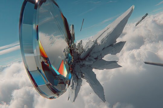 Crystal disc explodes in a surreal sky