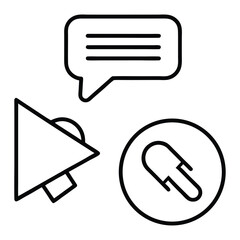 Communication and notification icons including a speech bubble megaphone and pushpin