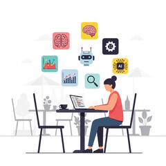 Digital Nomad AI Tools Work Illustration.eps