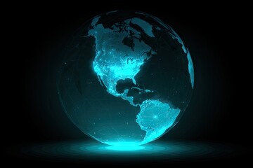 Holographic Earth, glowing turquoise