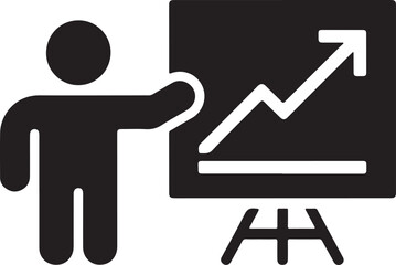 Vector Icon: Person Presenting Upward Trending Graph Sign, Symbol of Growth and Success