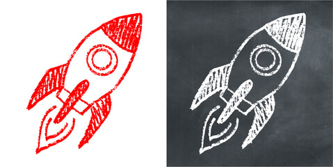 Chalk hand drawn rocket vector for launch, startup, and progress with a sketchy feel. Perfect for illustrating business growth, space travel, and creative concepts.