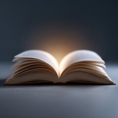 Conceptual image of an open book with glowing pages, boundless knowledge. Learning, discovery. Ethereal.